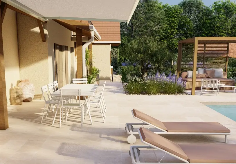 jardin contemporain piscine poolhouse