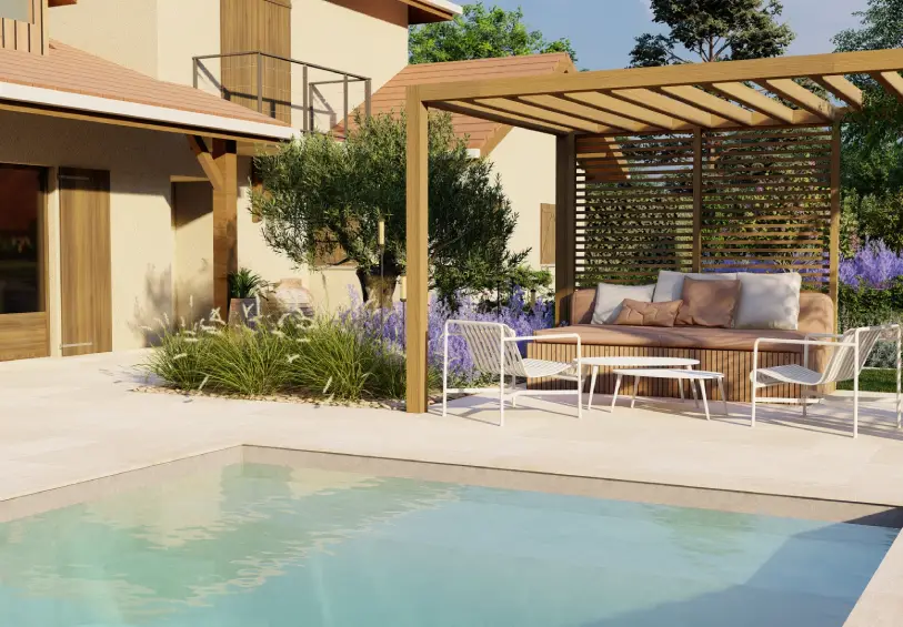 jardin contemporain piscine poolhouse