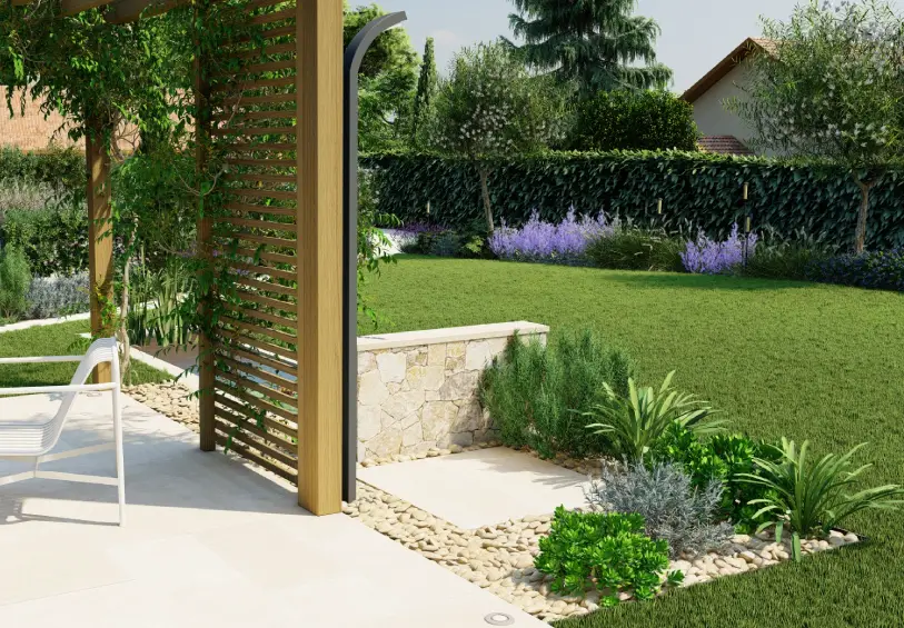 jardin contemporain piscine poolhouse