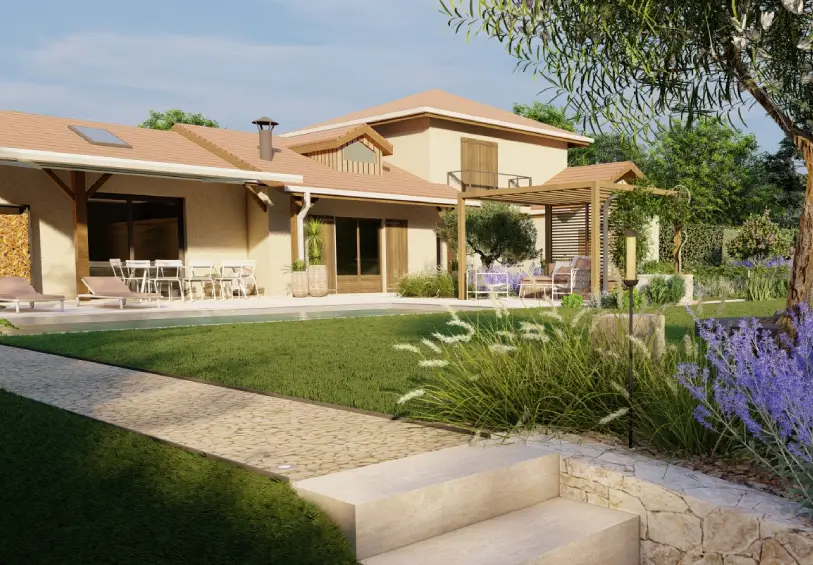 jardin contemporain piscine poolhouse