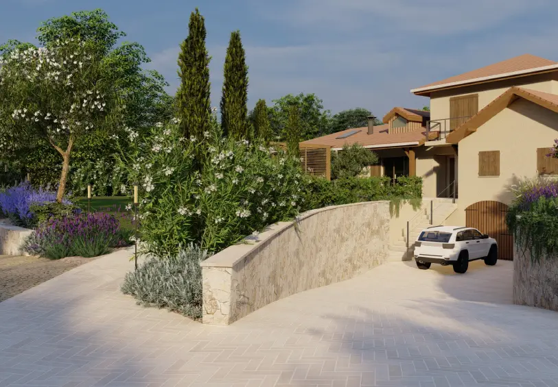 jardin contemporain piscine poolhouse